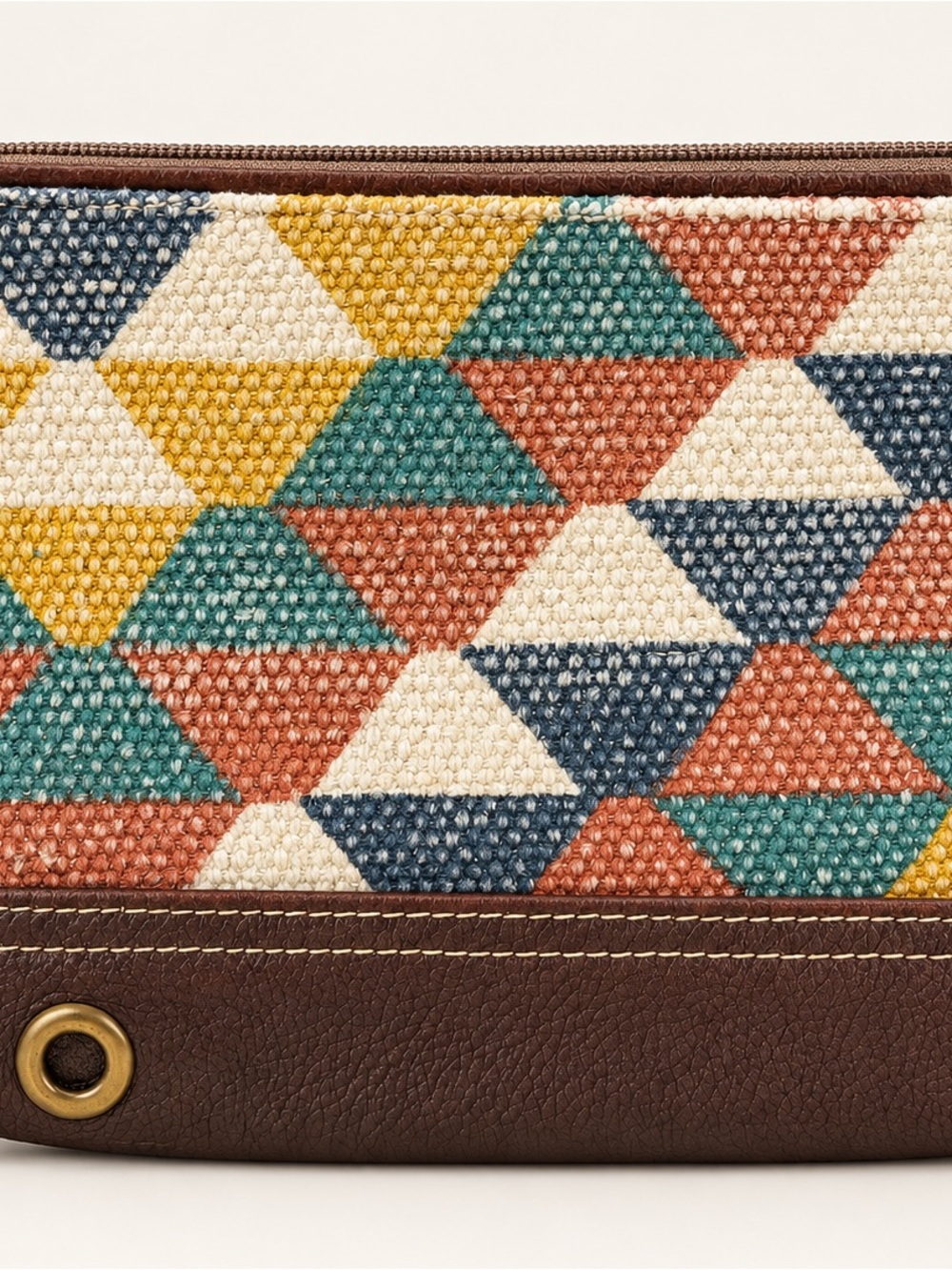 Myra Bag Woven Triangle Clutch in Teal, Mustard, Rust, Navy & Cream